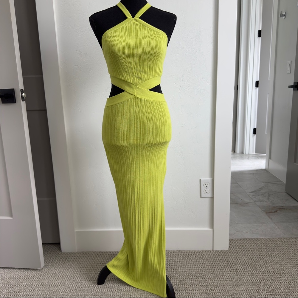 Runaway Chartreuse Green Cut Out Textured Knit Dress S - Picture 4 of 10